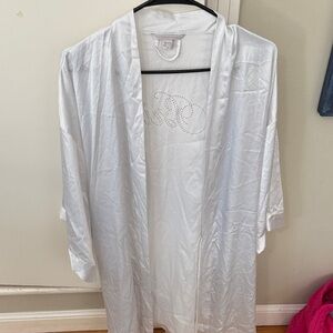 Victoria's Secret White Satin Robe with Rhinestone Detail